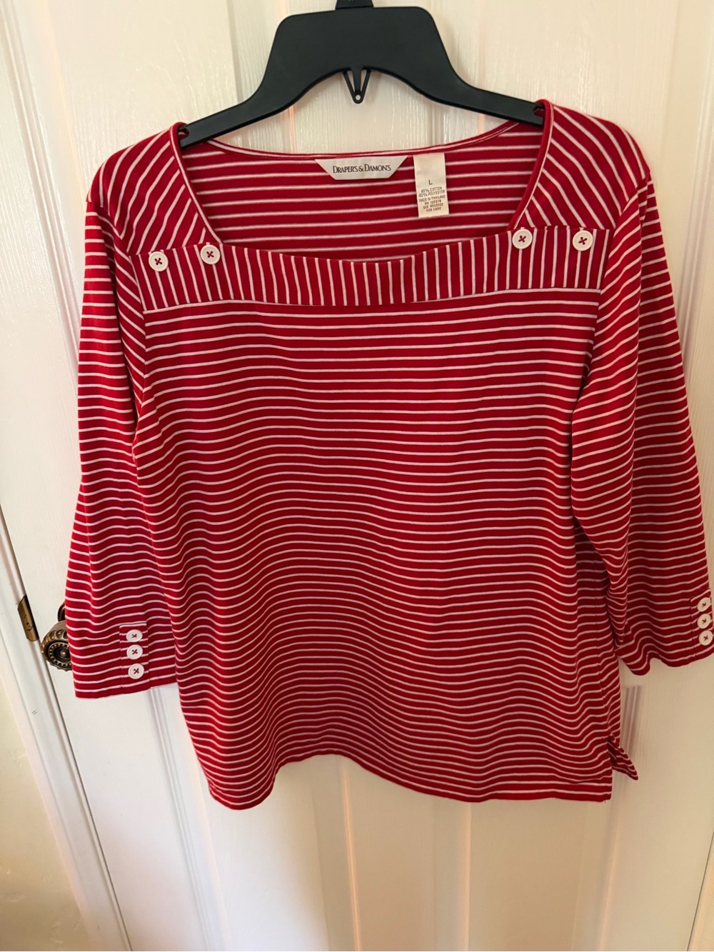 Red & White Striped Boatneck Women’s Top Size Large